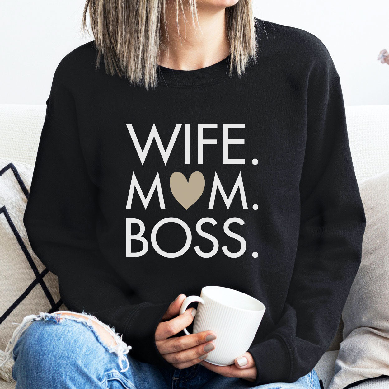 Mama-Sweater "WIFE. M♥M. BOSS." (schwarz), #Geschenk Muttertag