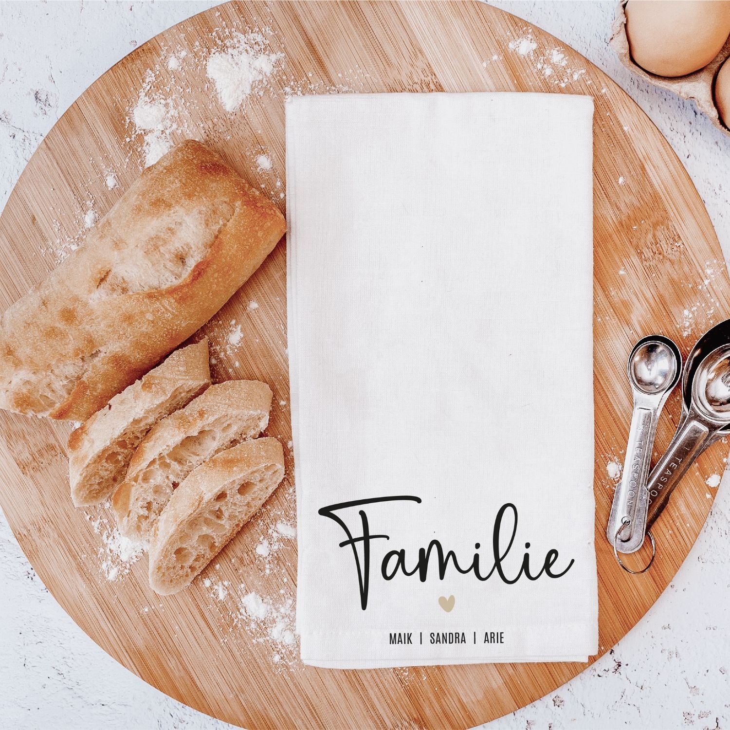 Geschirrtuch mit Aufdruck "Familie ♥ + 3 Vornamen", #Geschenk Einzug