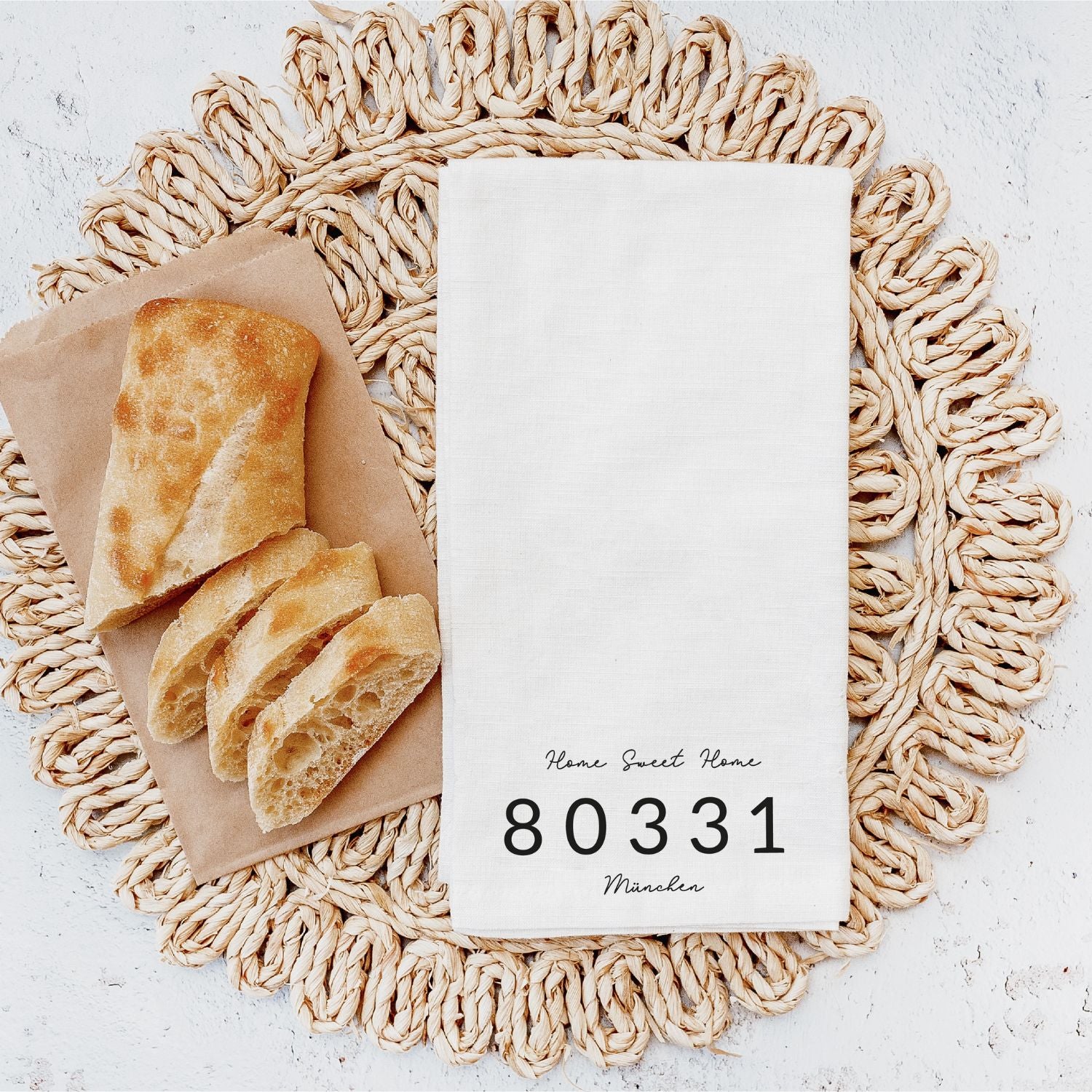 Geschirrtuch "Home Sweet Home" (mit PLZ & Ort), #Geschenk Einzug