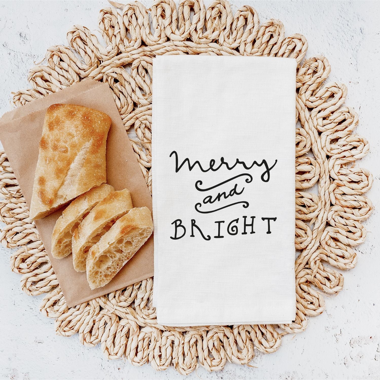 Geschirrtuch "merry and BRIGHT" (weiß), #Weihnachten