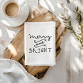 Weihnachtsgeschenk: weißes Geschirrtuch mit schwarzen "merry and BRIGHT" -Aufdruck