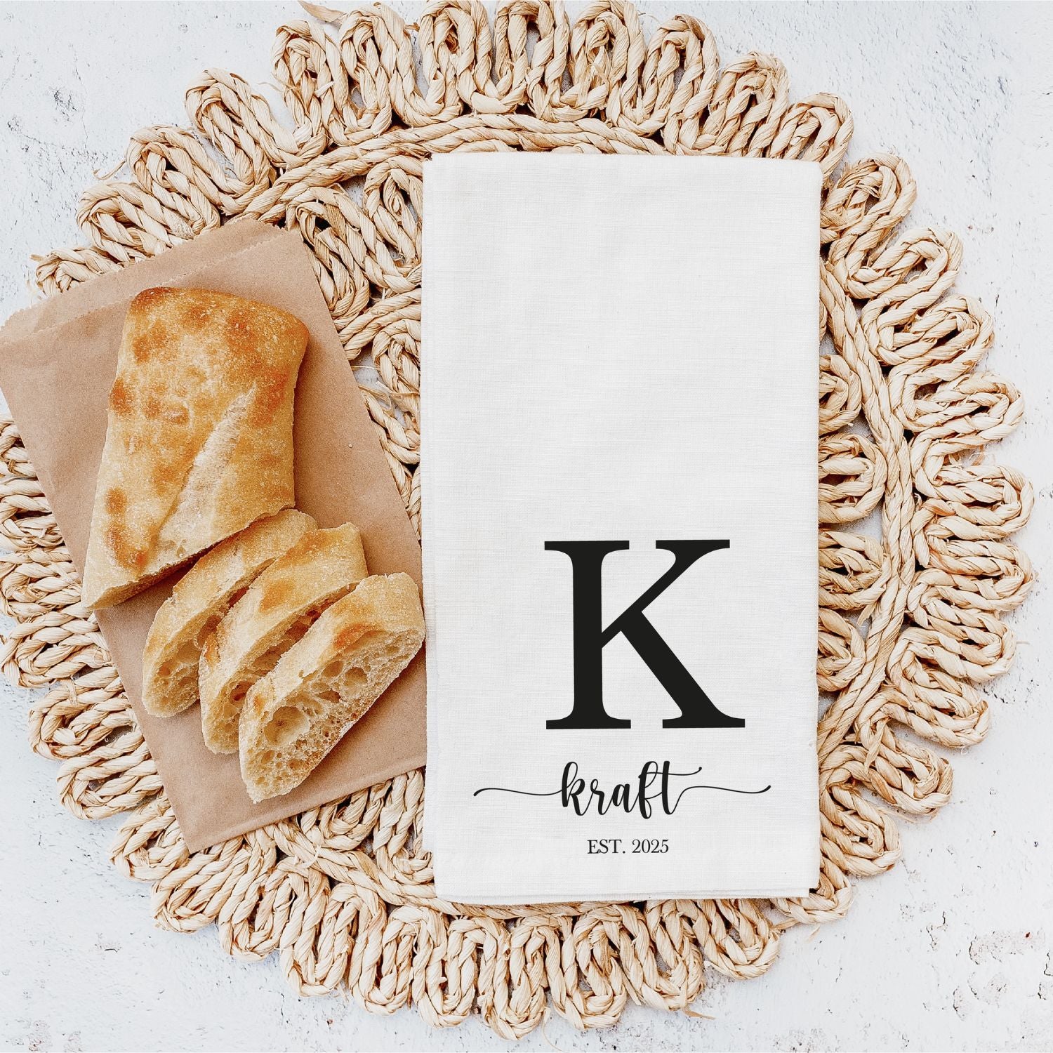 Personalisiertes Geschirrtuch mit Familieninitiale, Familienname u. Hochzeitsjahr, #Geschenk Hochzeit