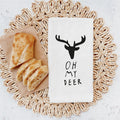 Weißes Geschirrtuch mit schwarzer Rentier-Grafik und "OH MY DEER" -Aufdruck