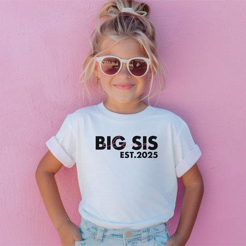Geschwister T-Shirt für die große Schwester (personalisiert mit Name + Geburtsjahr Geschwisterchen)
