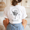 Braut T-Shirt (weiß) mit Rücken-Aufdruck im  Hochzeitsdesign (floral) + Jahresangabe