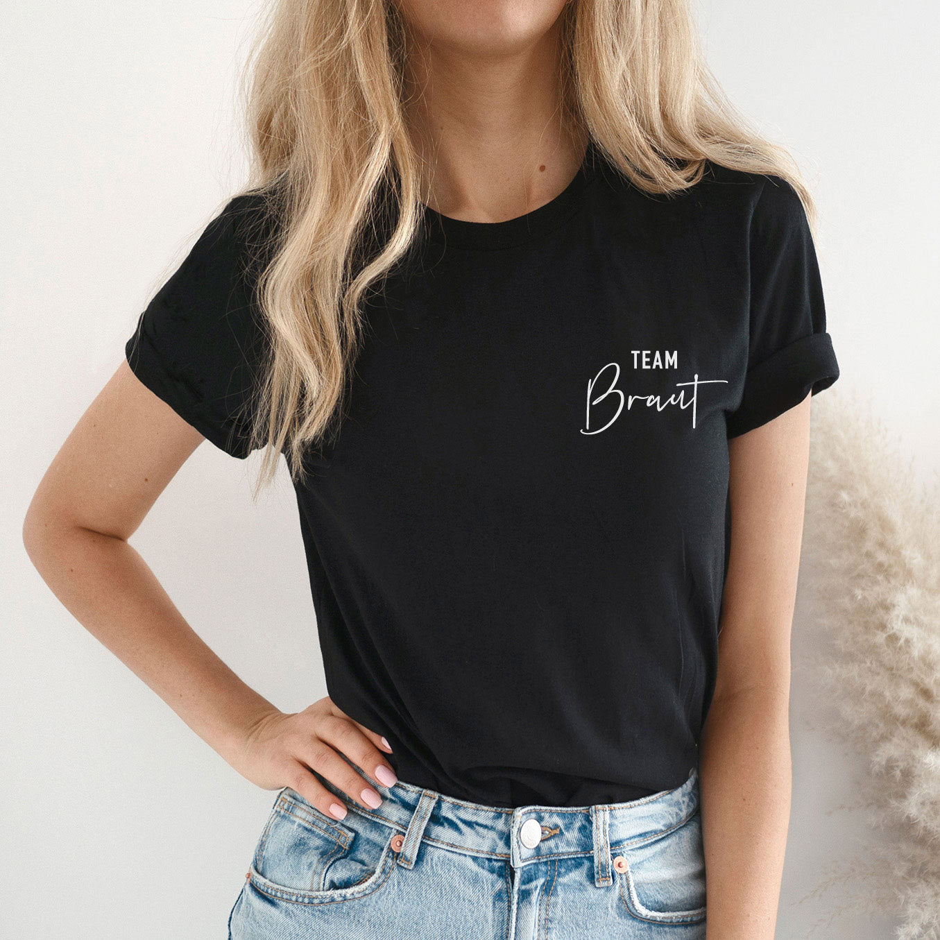 schwarzes "Team Braut" T-Shirt für den Junggesellinnenabschied