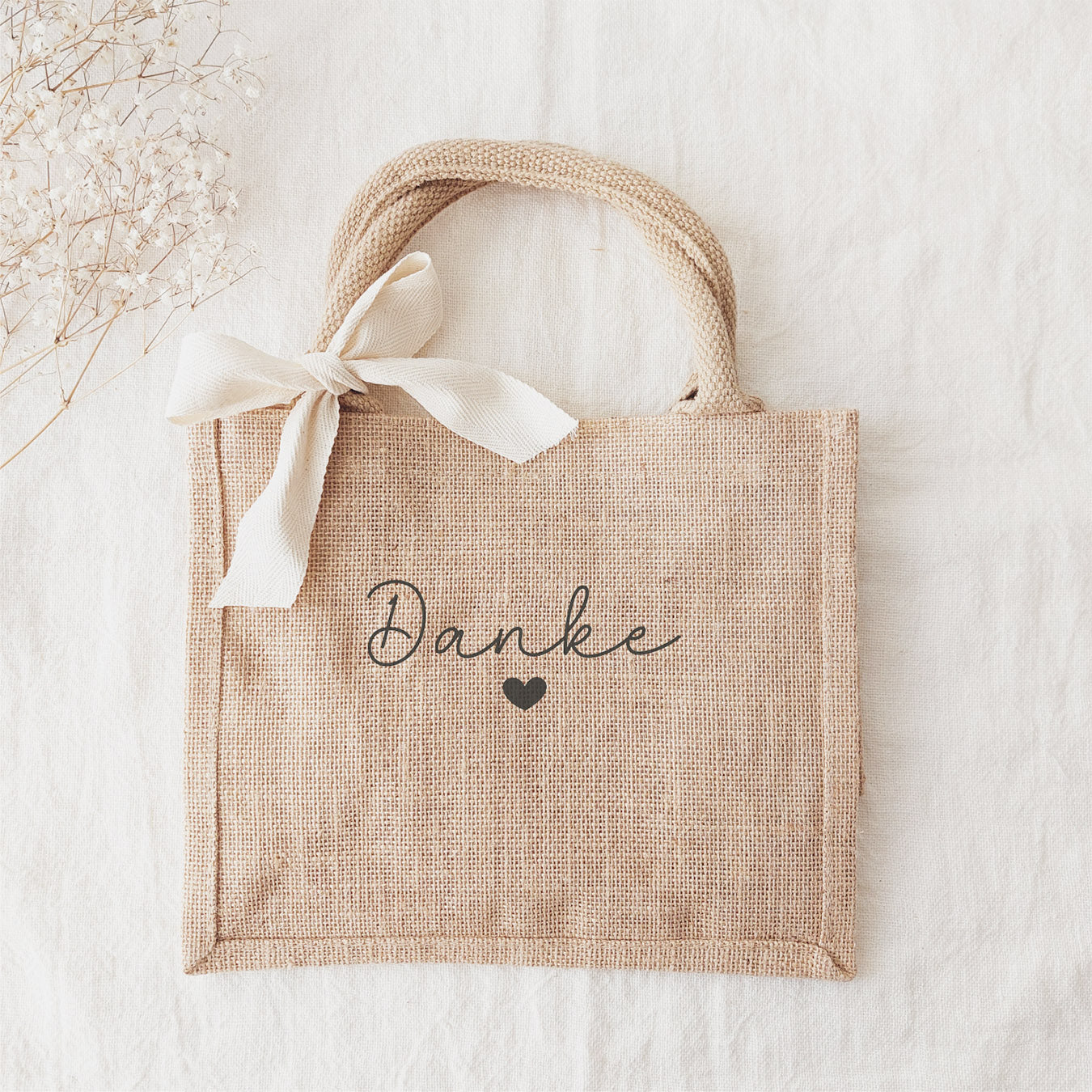 Jutetasche für Abschiedsgeschenk mit Aufdruck "Danke ♥"