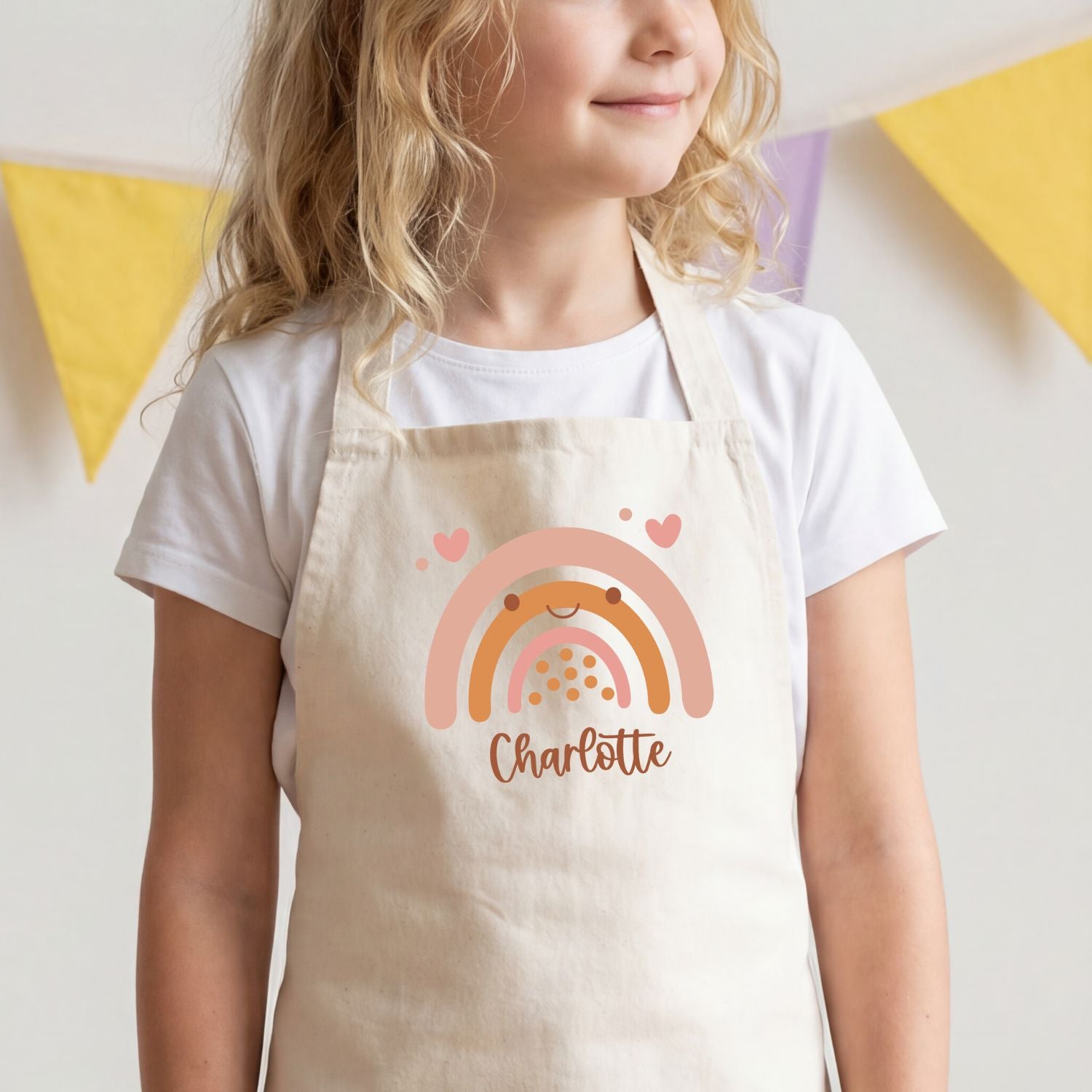Backschürze (für Mädchen), Regenbogen - personalisiert mit Name