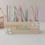 Geschenk Einschulung: Stiftehalter (personalisiert mit Name) mit Blumen