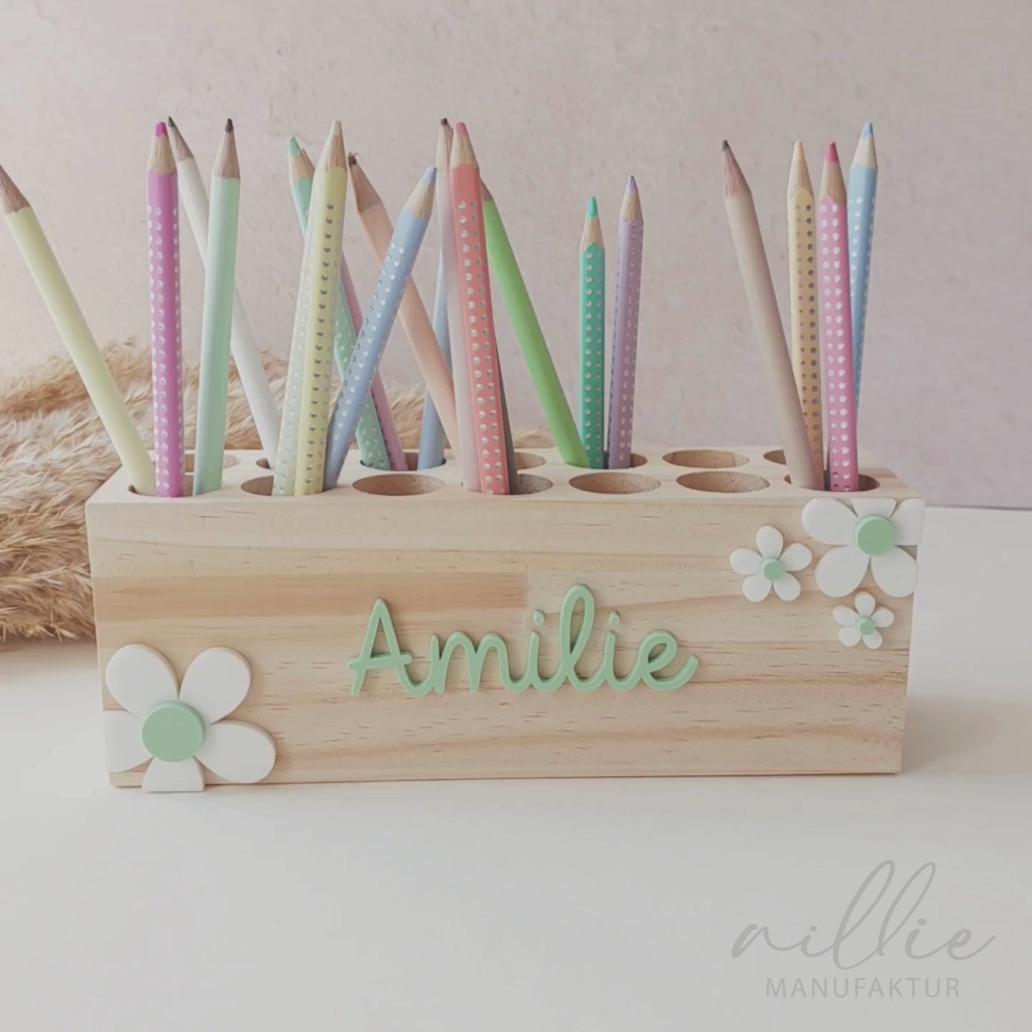 Geschenk Einschulung: Stiftehalter (personalisiert mit Name) mit Blumen