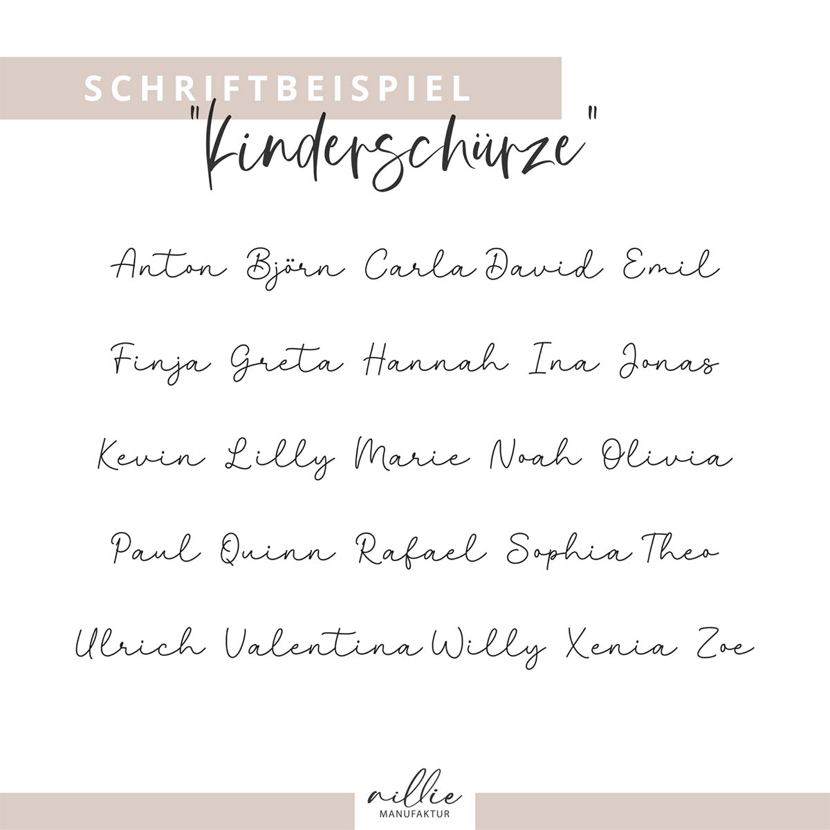 Schriftprobe (für Personalisierung der Kinderschürze)