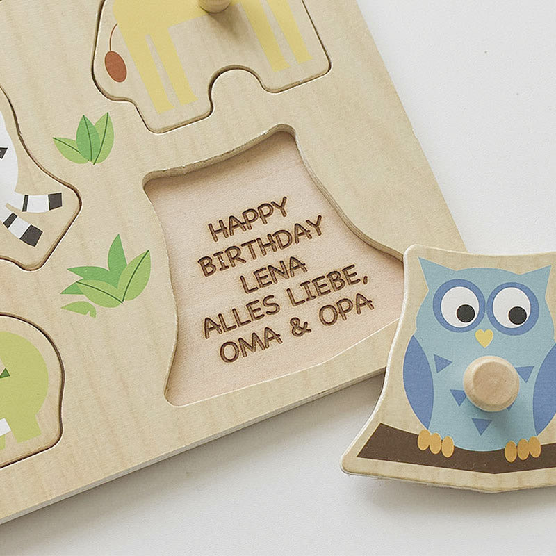 Steckpuzzle "Tierkinder" (personalisiert) aus Holz als Geschenk für Kleinkinder