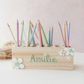 Geschenk Einschulung: Stiftehalter (personalisiert mit Name) mit Blumen
