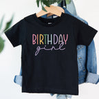 schwarzes Geburtstag T-Shirt "Birthday Girl" (bunter Aufdruck) für Mädchen